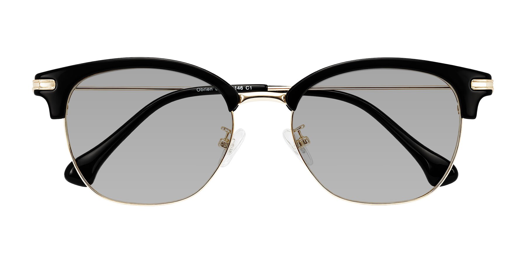 Folded Front of Obrien in Black/Gold with Light Gray Tinted Lenses