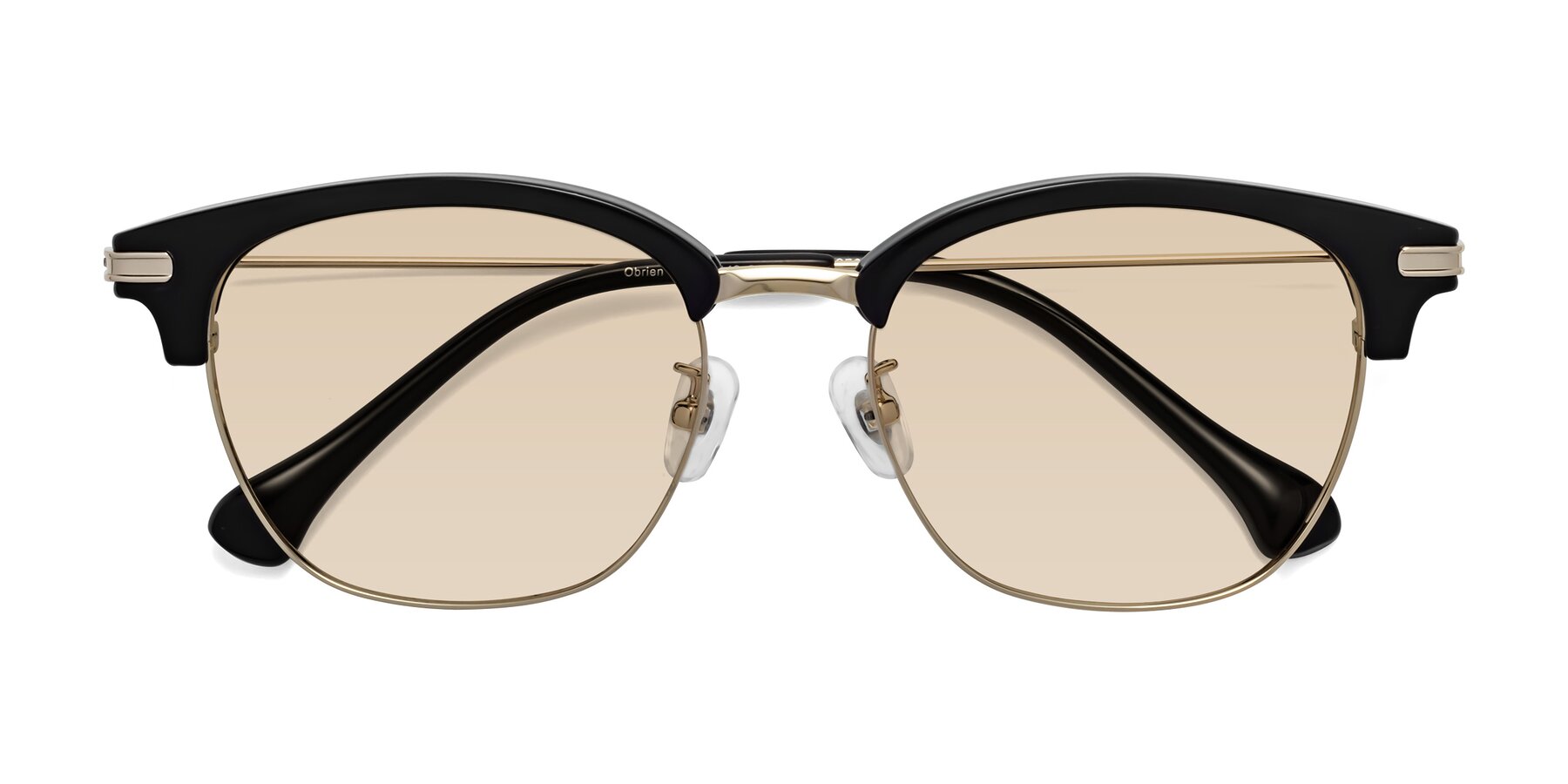 Folded Front of Obrien in Black-Gold with Light Brown Tinted Lenses