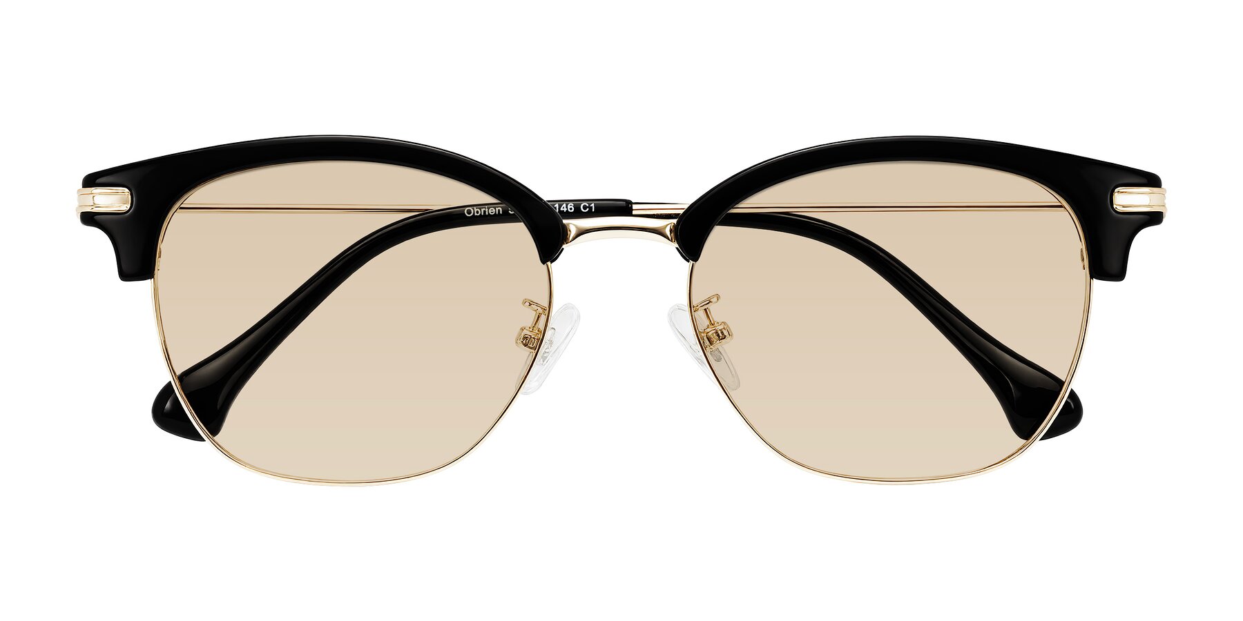 Folded Front of Obrien in Black/Gold with Light Brown Tinted Lenses