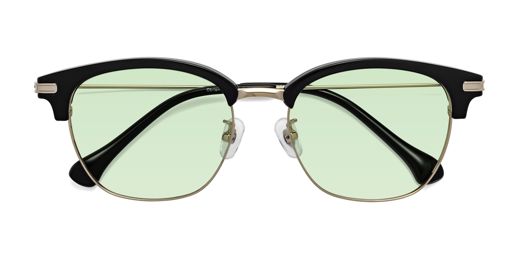 Folded Front of Obrien in Black-Gold with Light Green Tinted Lenses