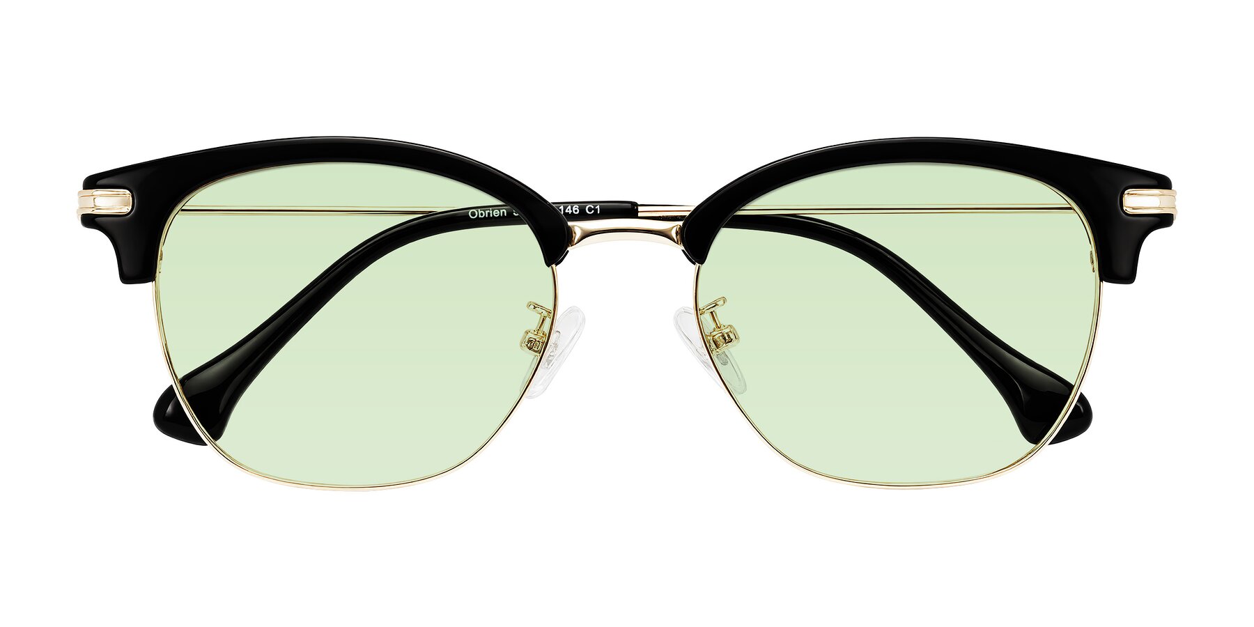 Folded Front of Obrien in Black/Gold with Light Green Tinted Lenses