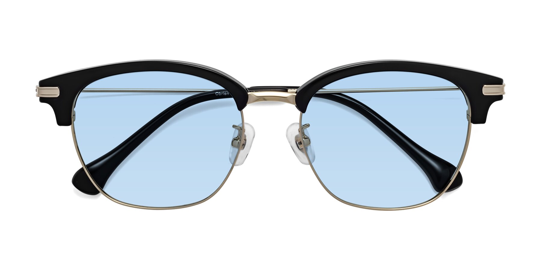 Folded Front of Obrien in Black-Gold with Light Blue Tinted Lenses