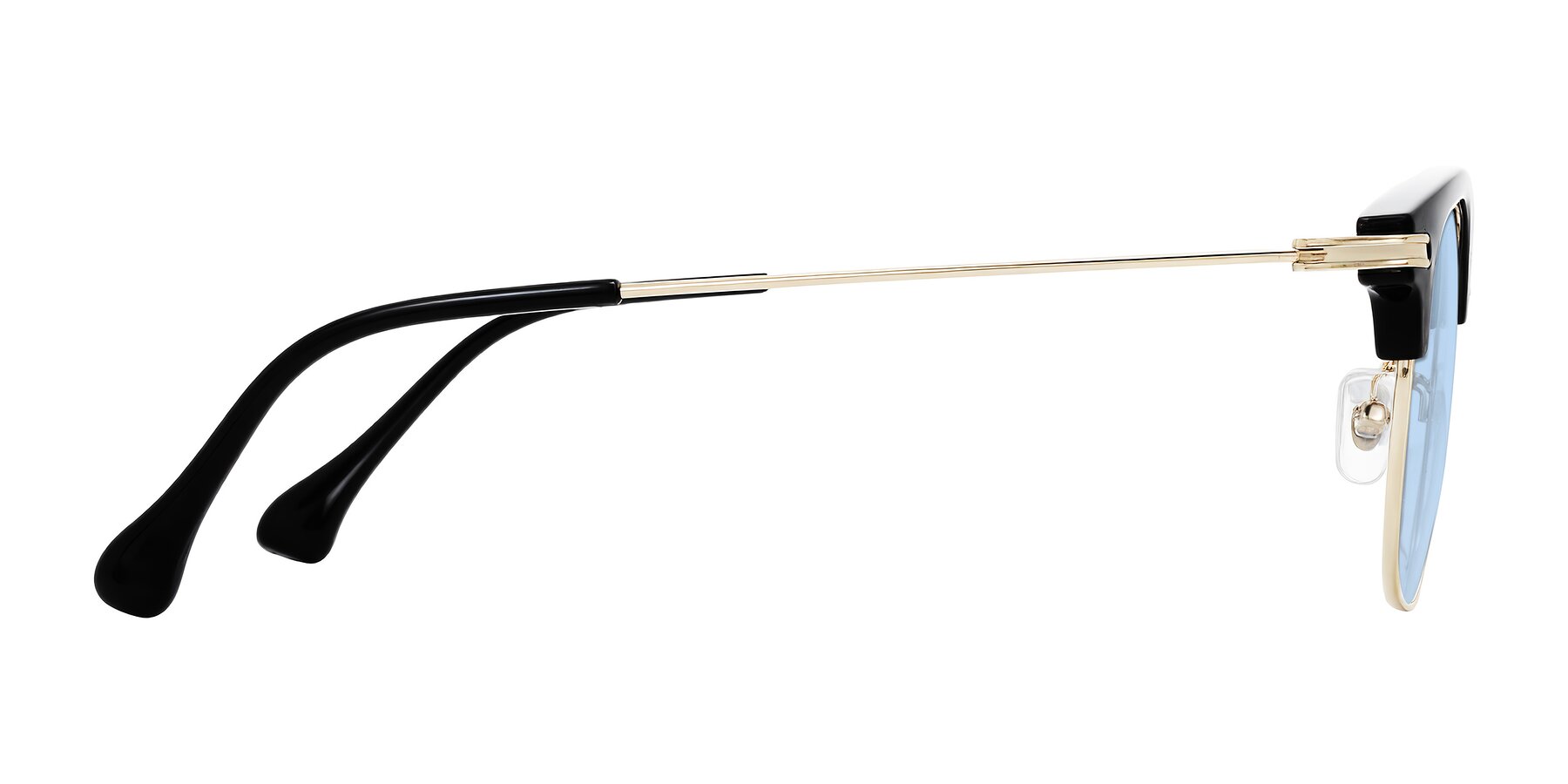 Side of Obrien in Black/Gold with Light Blue Tinted Lenses