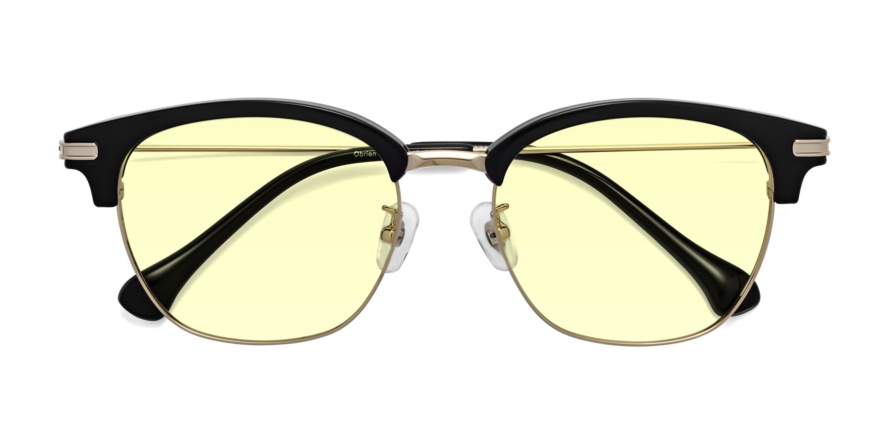 Folded Front of Obrien in Black-Gold with Light Yellow Tinted Lenses
