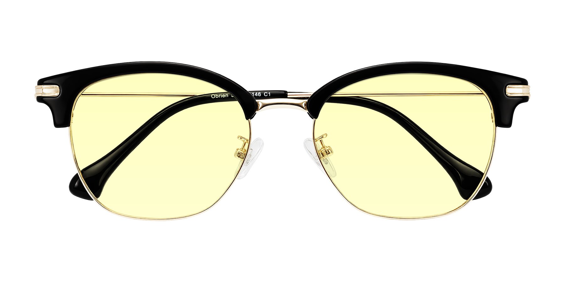 Folded Front of Obrien in Black/Gold with Light Yellow Tinted Lenses