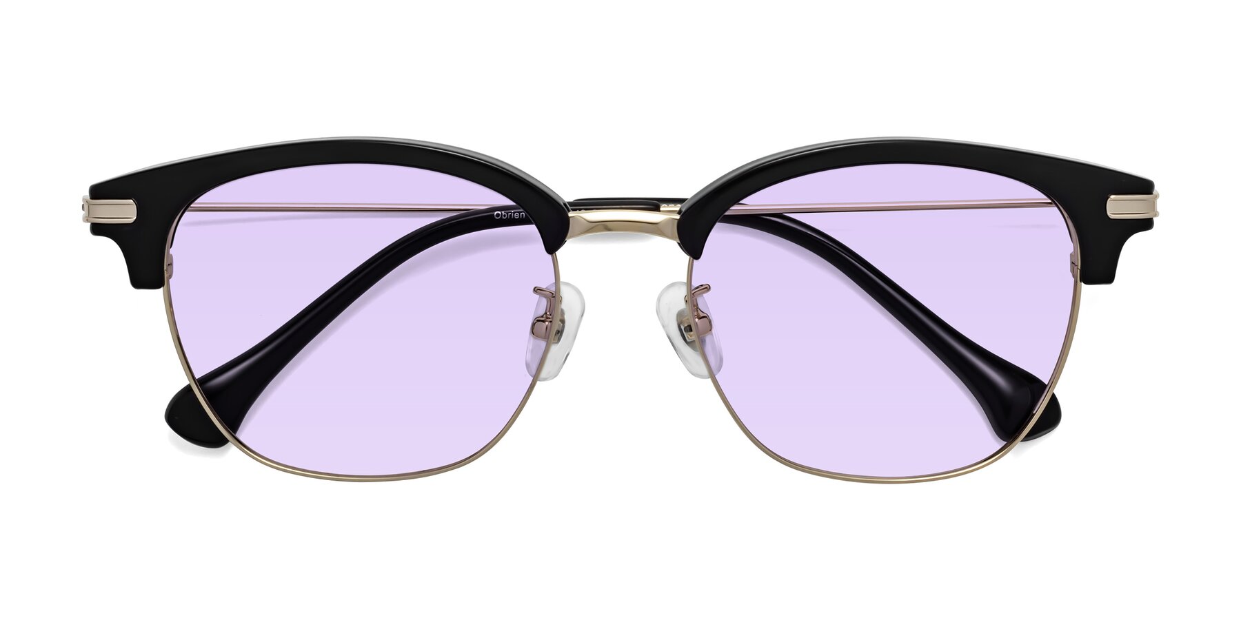 Folded Front of Obrien in Black-Gold with Light Purple Tinted Lenses