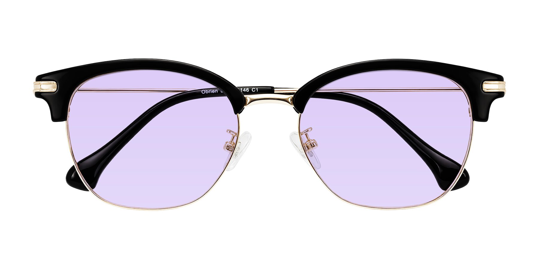 Folded Front of Obrien in Black/Gold with Light Purple Tinted Lenses