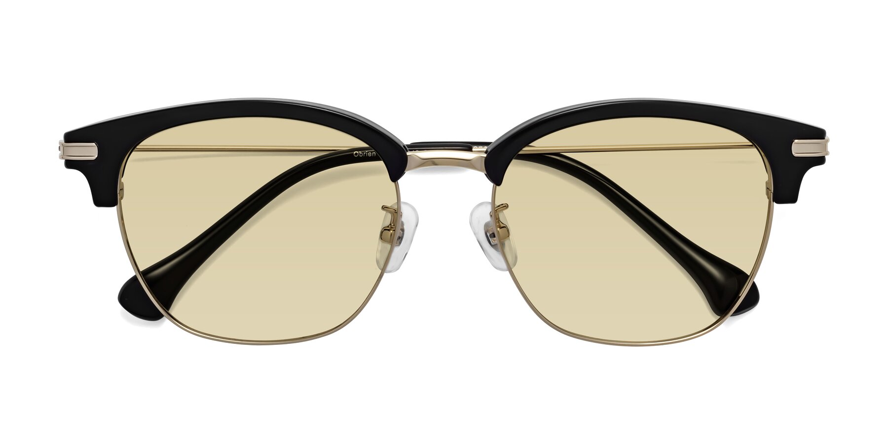 Folded Front of Obrien in Black-Gold with Light Champagne Tinted Lenses