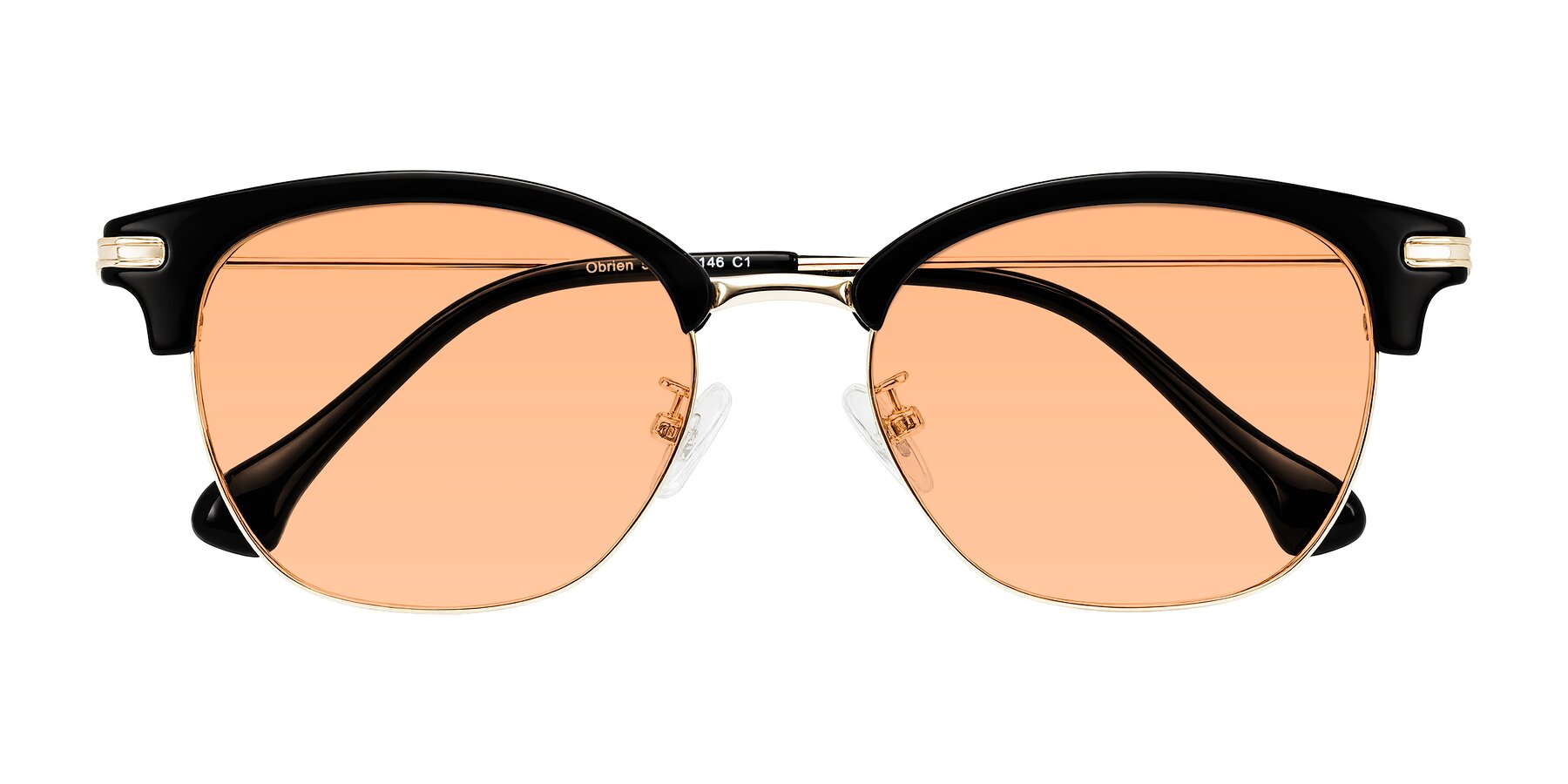 Folded Front of Obrien in Black/Gold with Light Orange Tinted Lenses
