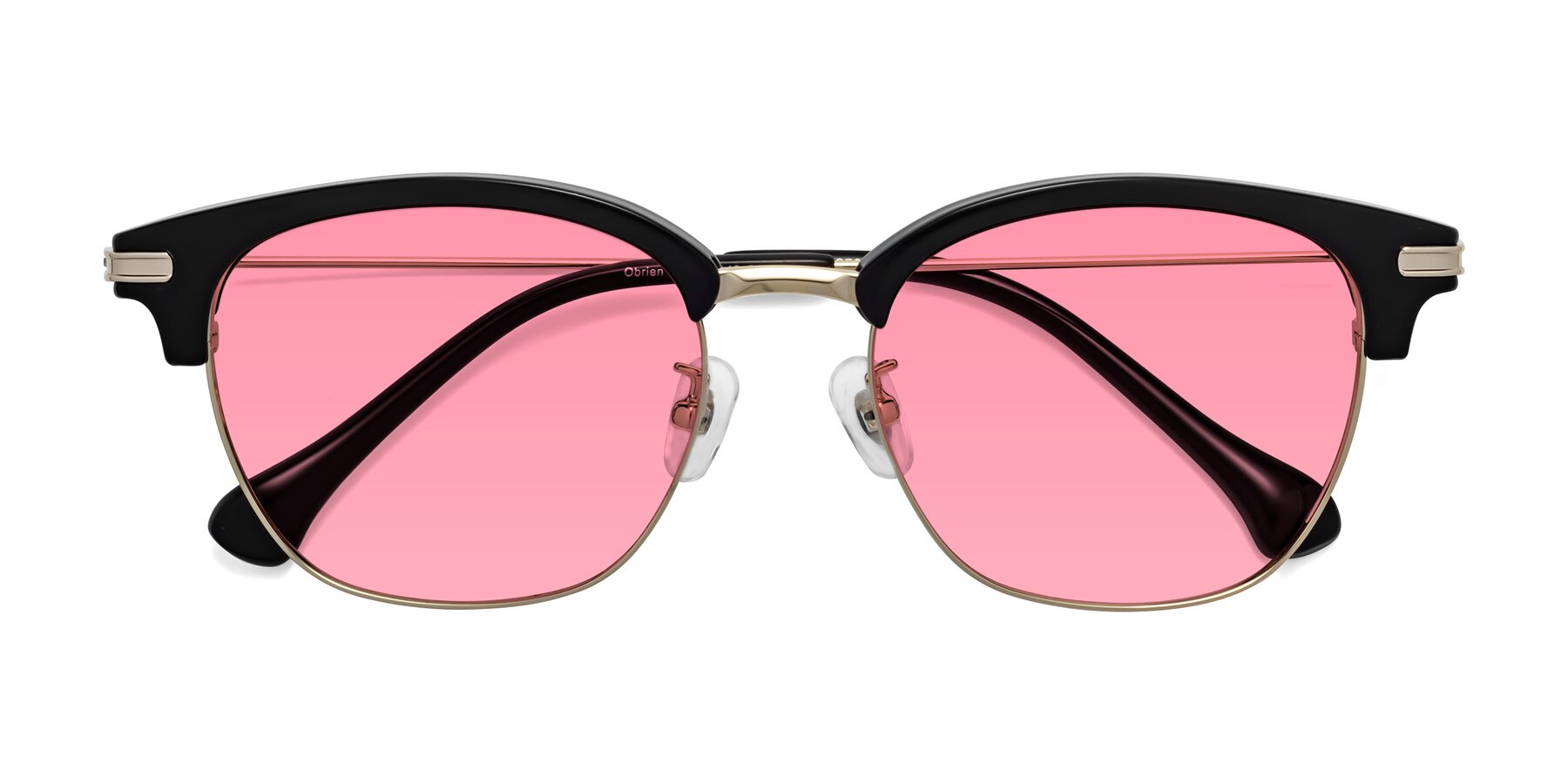 Folded Front of Obrien in Black-Gold with Pink Tinted Lenses