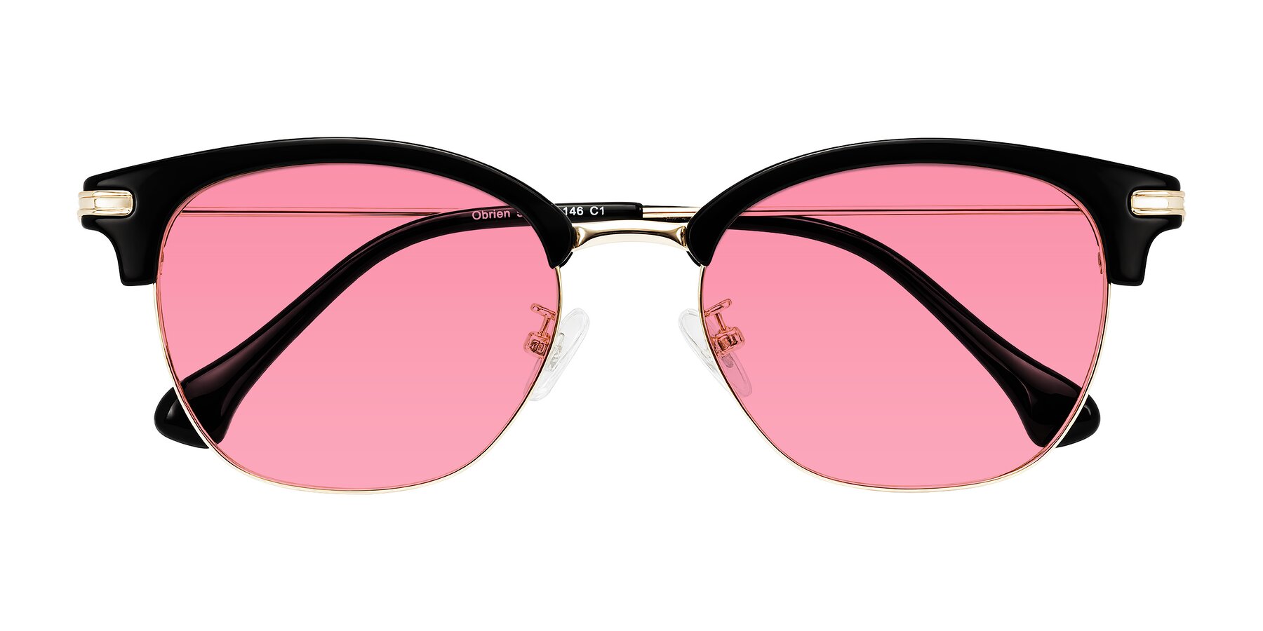 Folded Front of Obrien in Black/Gold with Pink Tinted Lenses