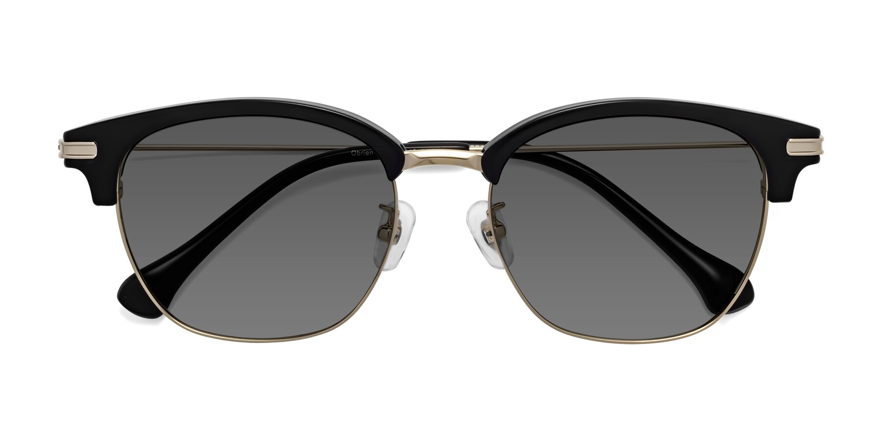 Folded Front of Obrien in Black-Gold with Medium Gray Tinted Lenses