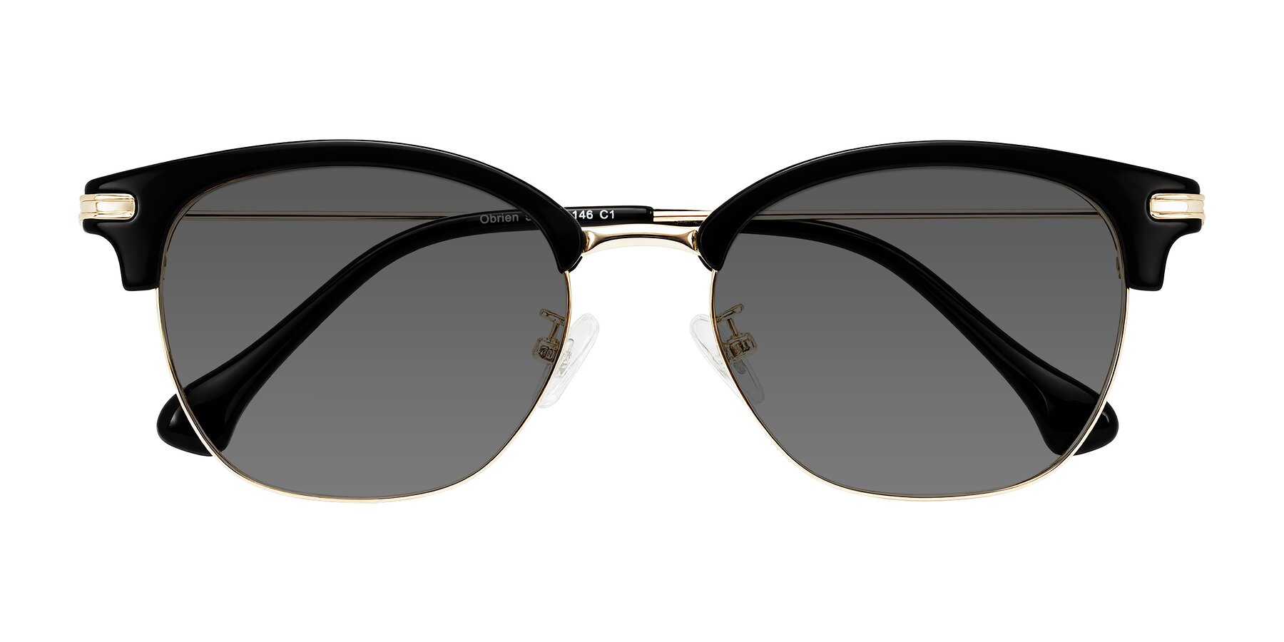 Folded Front of Obrien in Black/Gold with Medium Gray Tinted Lenses