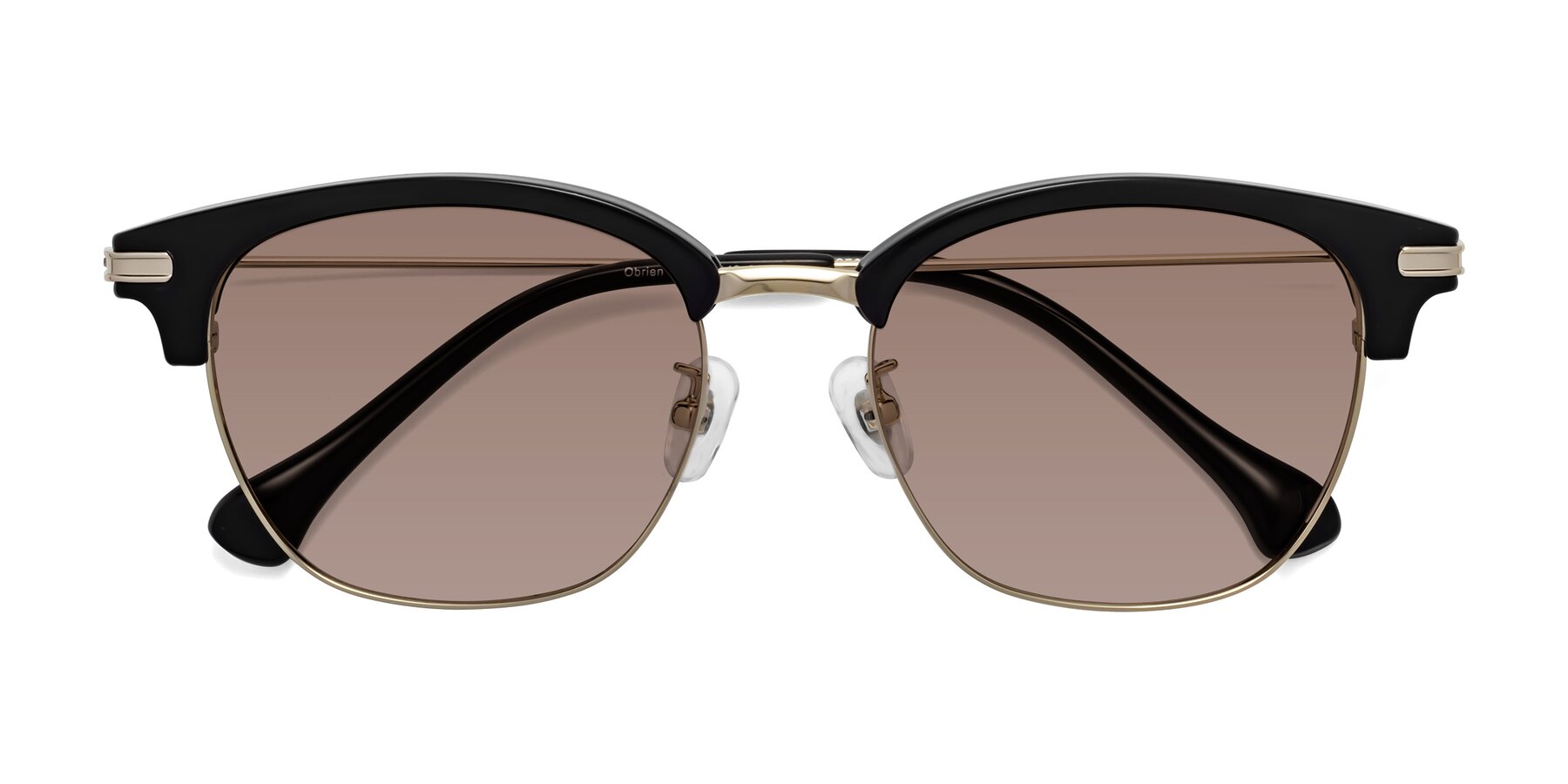 Folded Front of Obrien in Black-Gold with Medium Brown Tinted Lenses