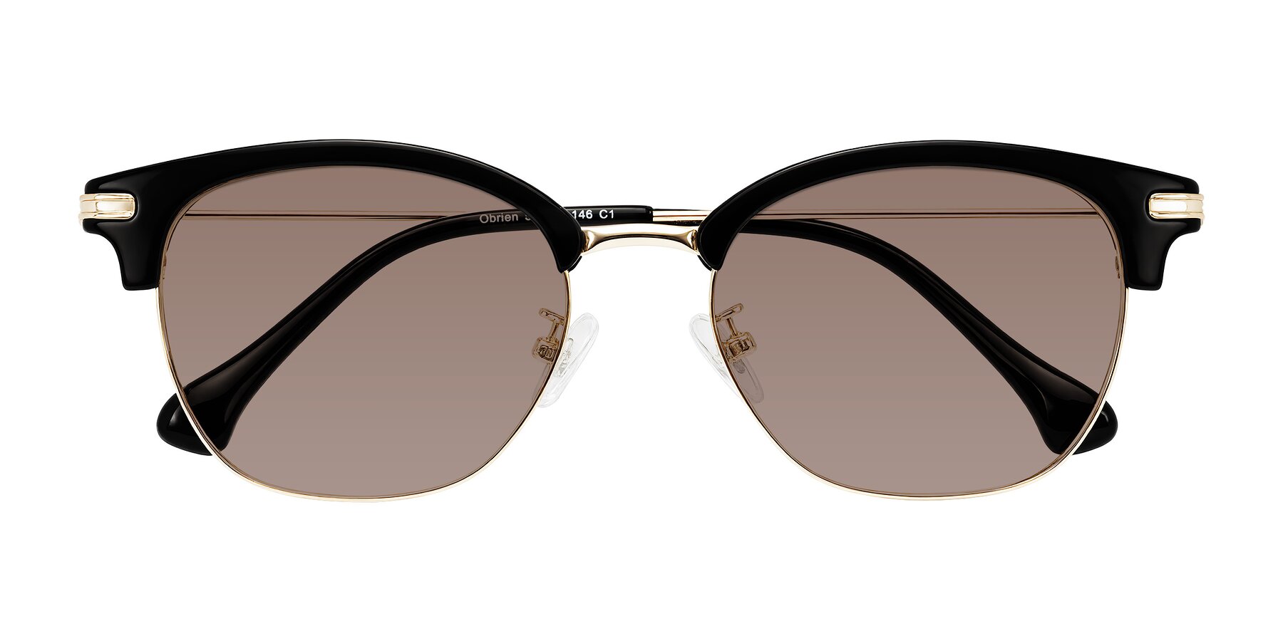 Folded Front of Obrien in Black/Gold with Medium Brown Tinted Lenses