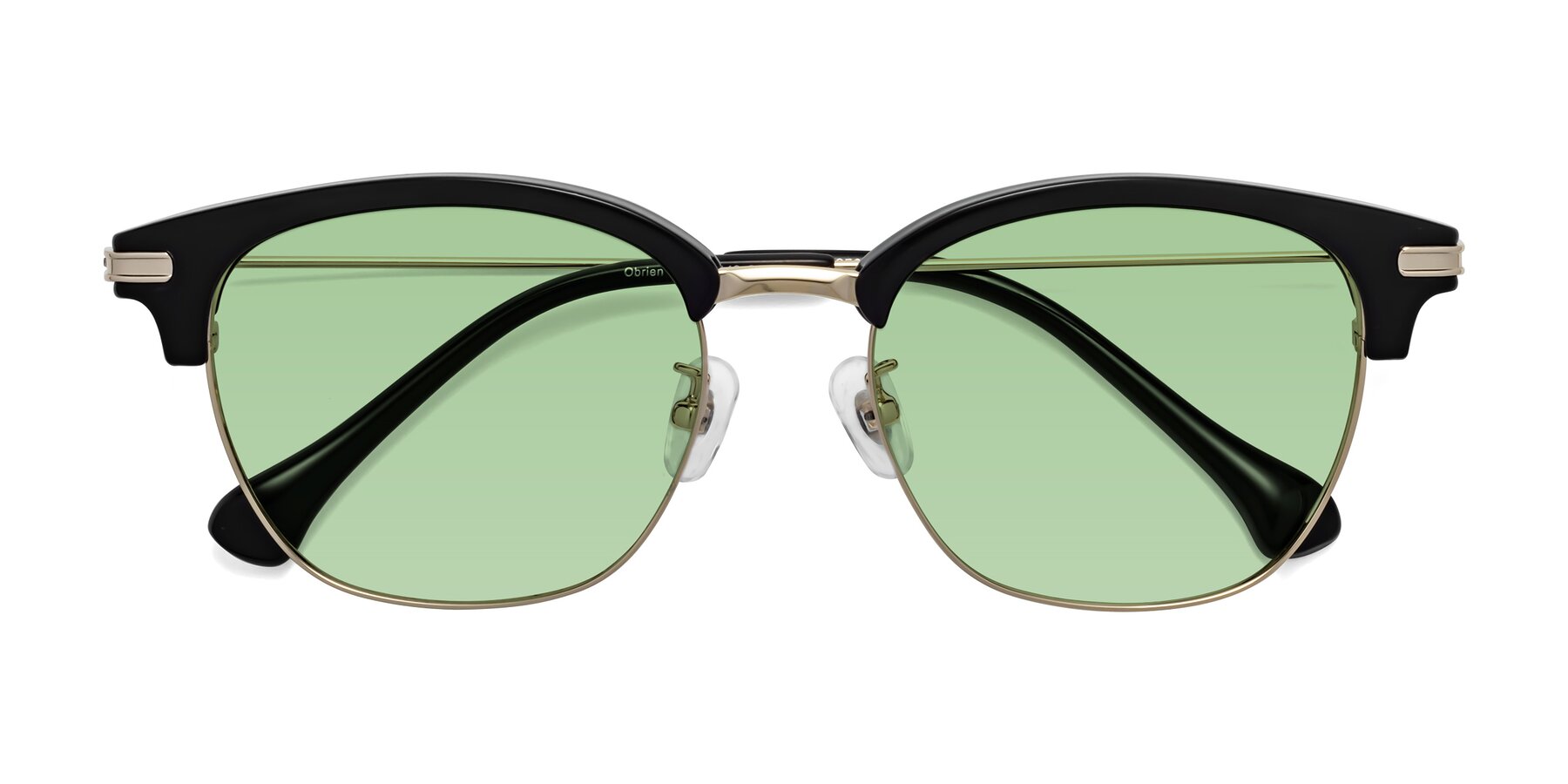Folded Front of Obrien in Black-Gold with Medium Green Tinted Lenses