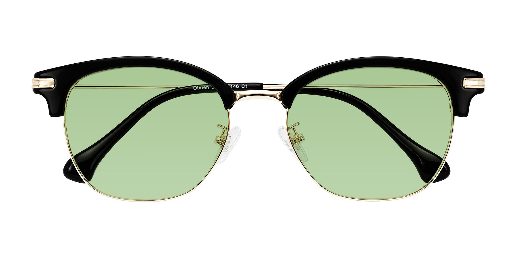 Folded Front of Obrien in Black/Gold with Medium Green Tinted Lenses