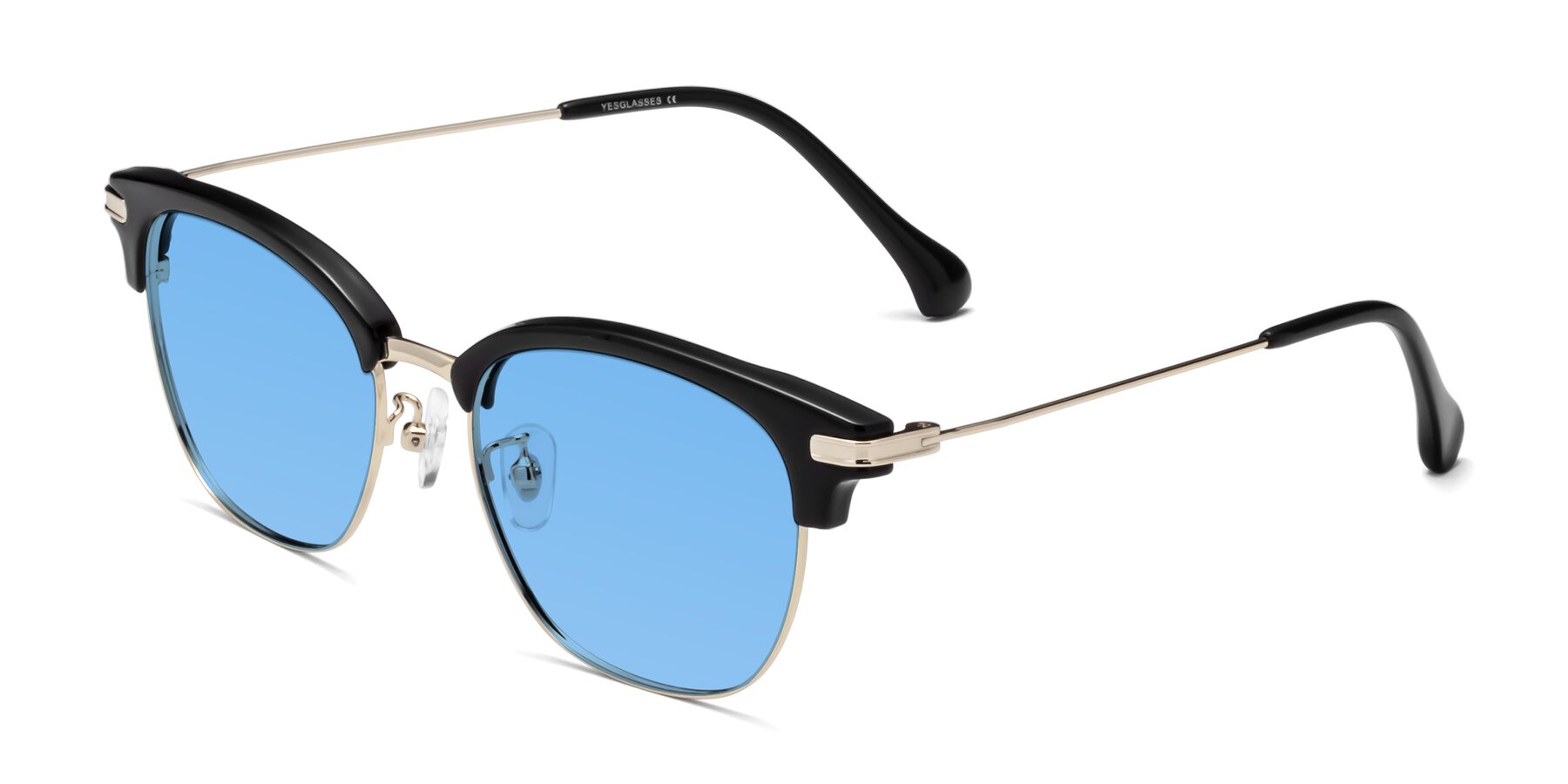 Angle of Obrien in Black-Gold with Medium Blue Tinted Lenses