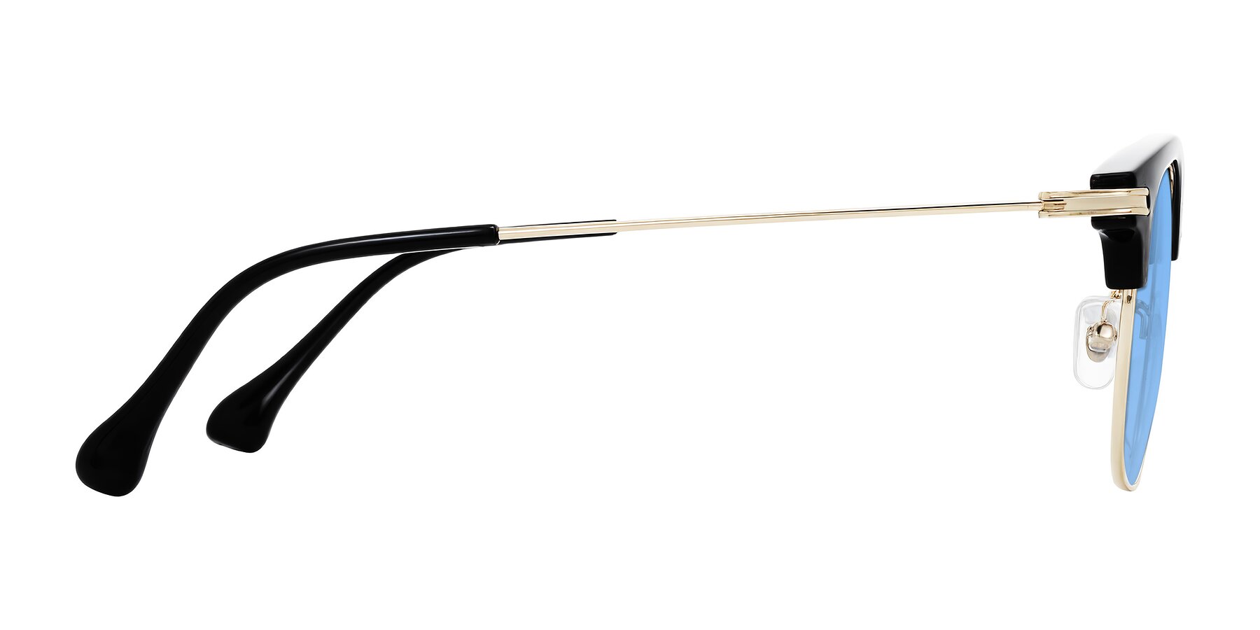 Side of Obrien in Black/Gold with Medium Blue Tinted Lenses