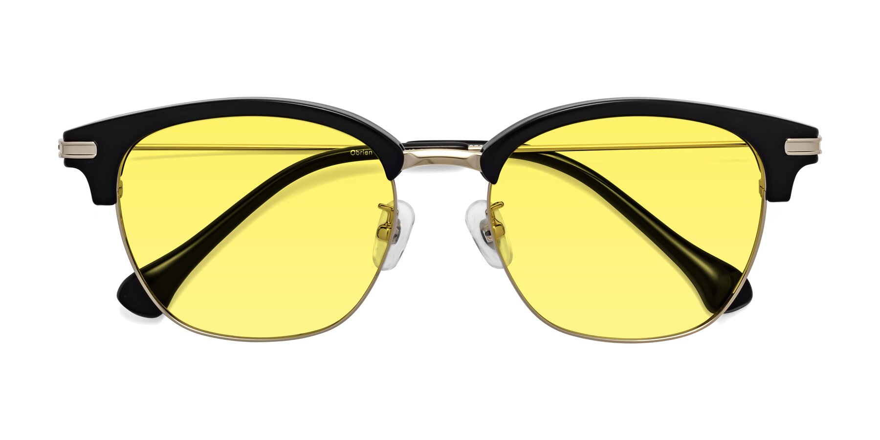 Folded Front of Obrien in Black-Gold with Medium Yellow Tinted Lenses