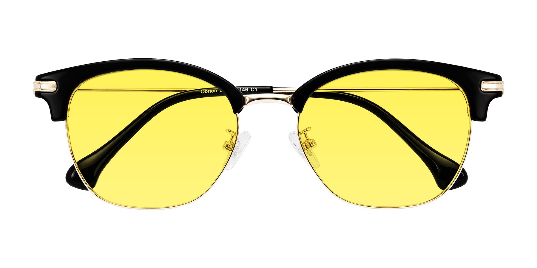 Folded Front of Obrien in Black/Gold with Medium Yellow Tinted Lenses
