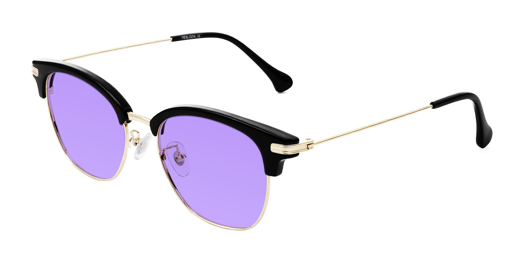 Angle of Obrien in Black/Gold with Medium Purple Tinted Lenses