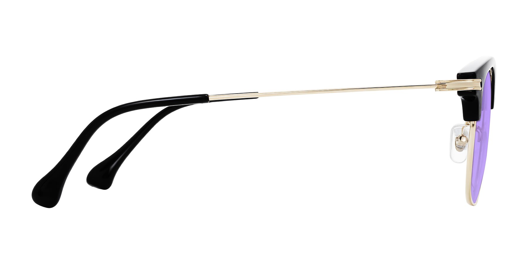 Side of Obrien in Black/Gold with Medium Purple Tinted Lenses