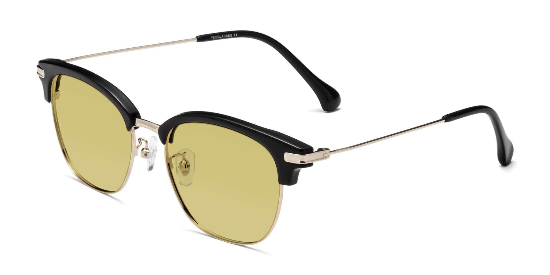 Angle of Obrien in Black-Gold with Medium Champagne Tinted Lenses