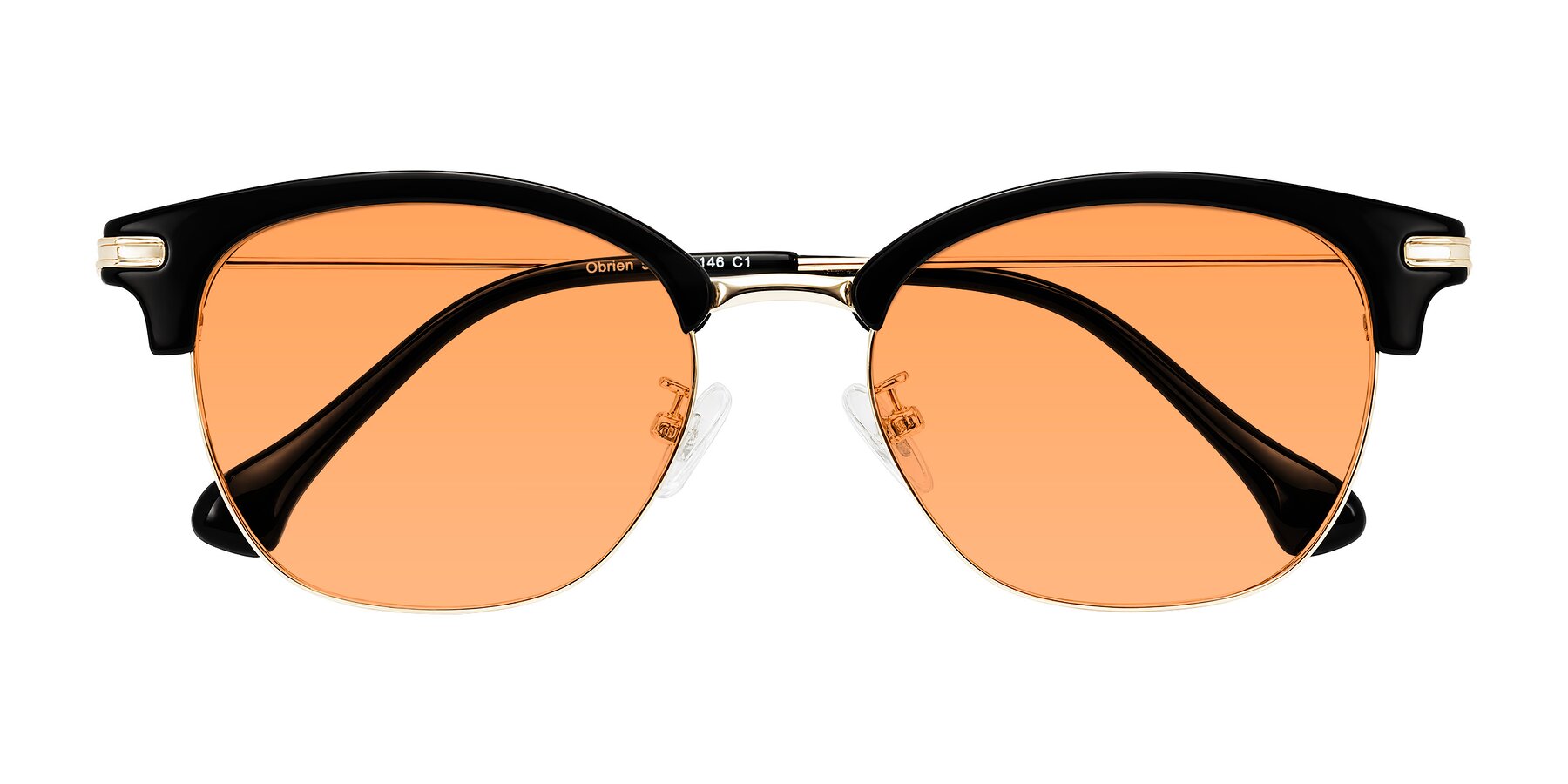 Folded Front of Obrien in Black/Gold with Medium Orange Tinted Lenses