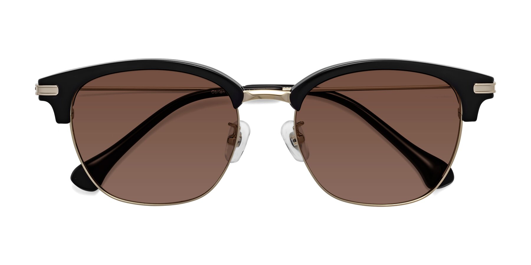 Folded Front of Obrien in Black-Gold with Brown Tinted Lenses