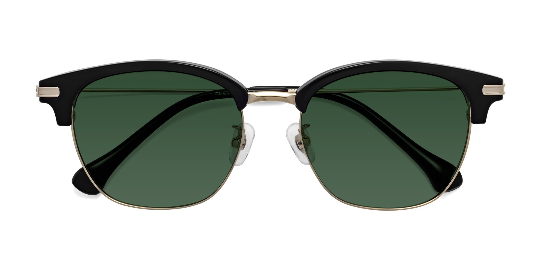 Folded Front of Obrien in Black-Gold with Green Tinted Lenses