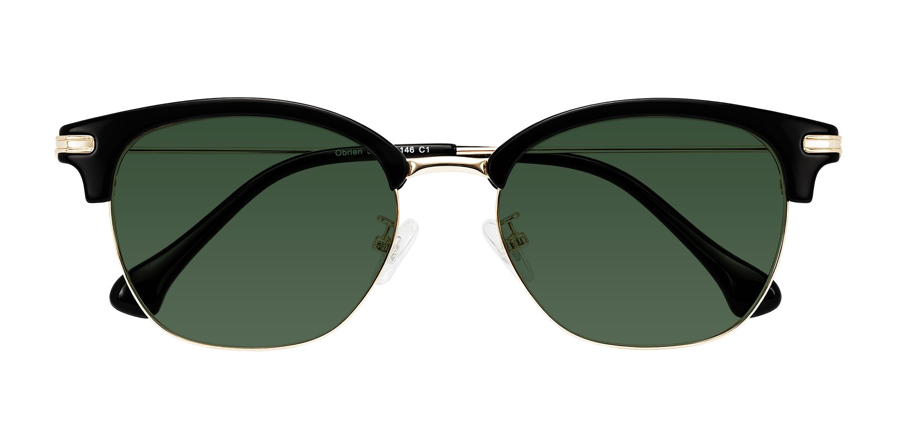 Folded Front of Obrien in Black/Gold with Green Tinted Lenses