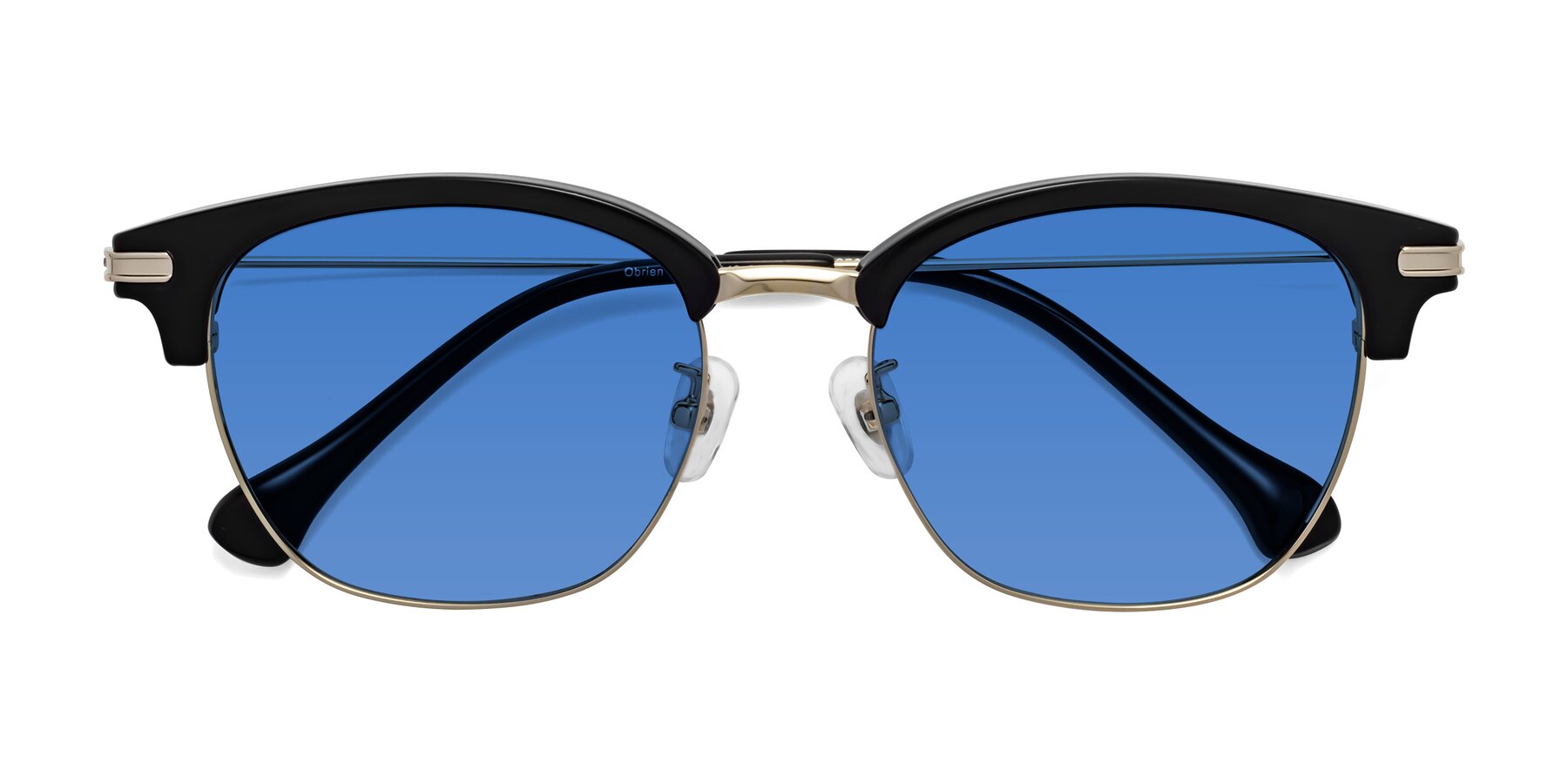 Folded Front of Obrien in Black-Gold with Blue Tinted Lenses