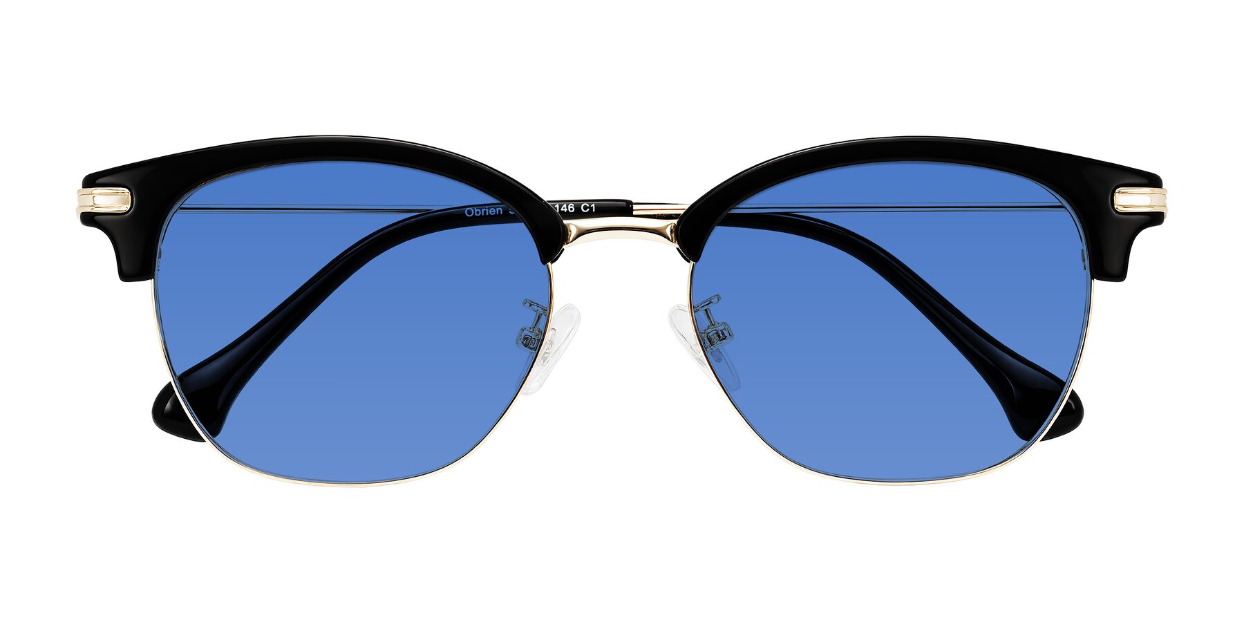 Folded Front of Obrien in Black/Gold with Blue Tinted Lenses