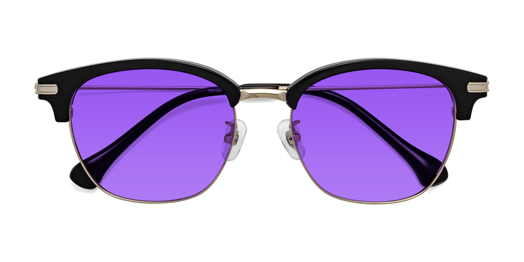 Folded Front of Obrien in Black-Gold with Purple Tinted Lenses