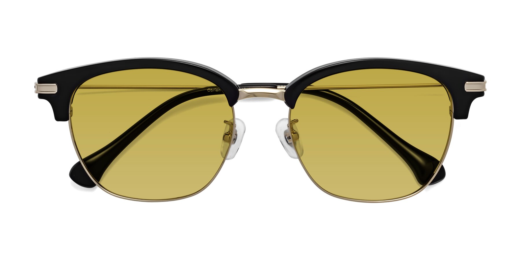 Folded Front of Obrien in Black-Gold with Champagne Tinted Lenses