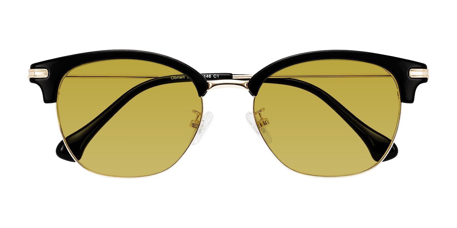 Folded Front of Obrien in Black/Gold with Champagne Tinted Lenses