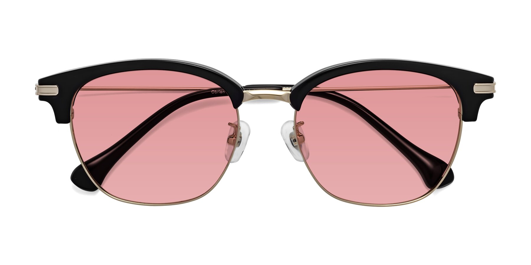 Folded Front of Obrien in Black-Gold with Medium Garnet Tinted Lenses