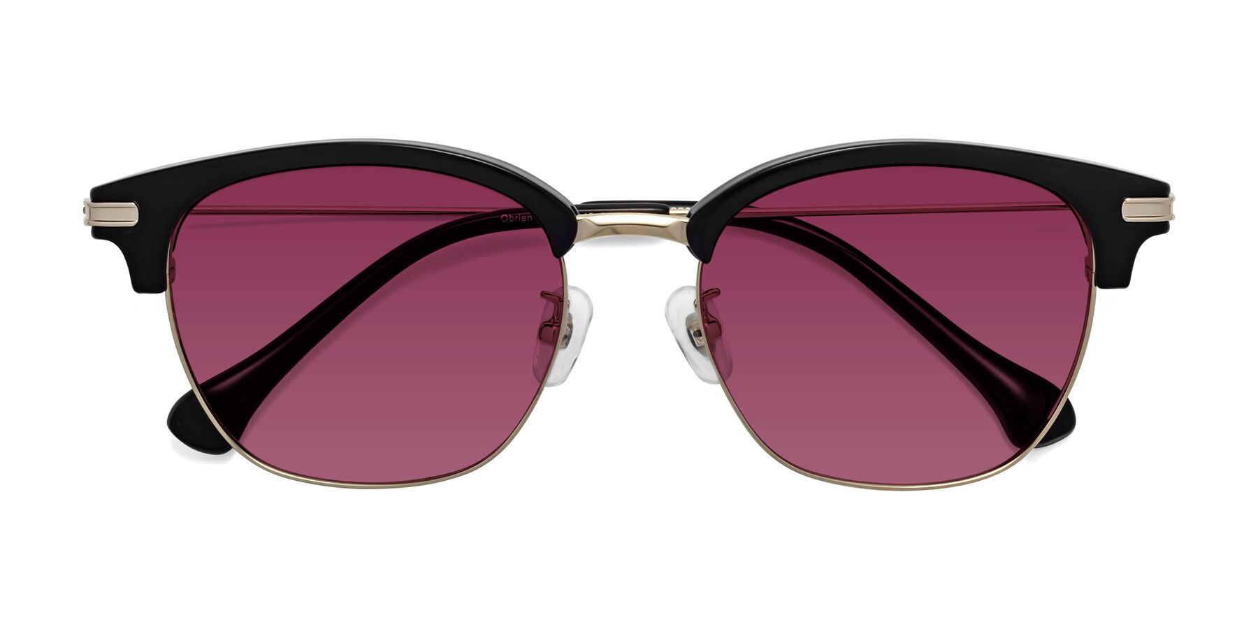 Folded Front of Obrien in Black-Gold with Wine Tinted Lenses