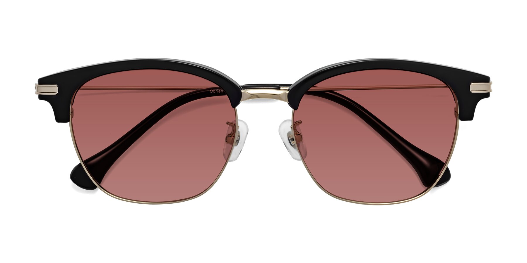 Folded Front of Obrien in Black-Gold with Garnet Tinted Lenses