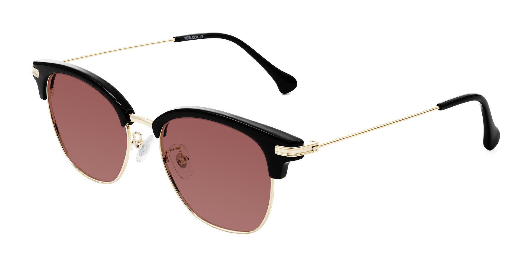 Angle of Obrien in Black/Gold with Garnet Tinted Lenses