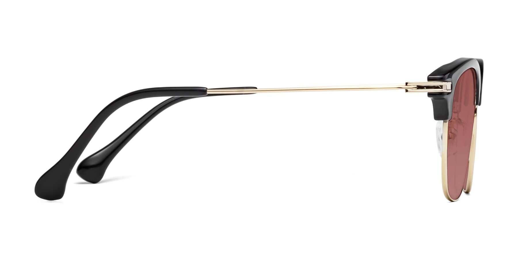 Side of Obrien in Black-Gold with Garnet Tinted Lenses