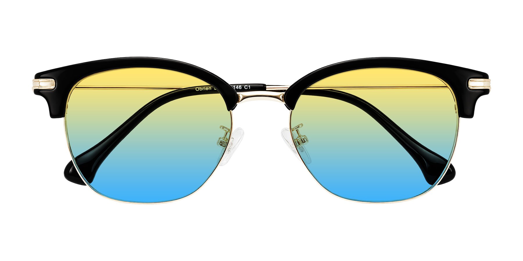 Folded Front of Obrien in Black/Gold with Yellow / Blue Gradient Lenses