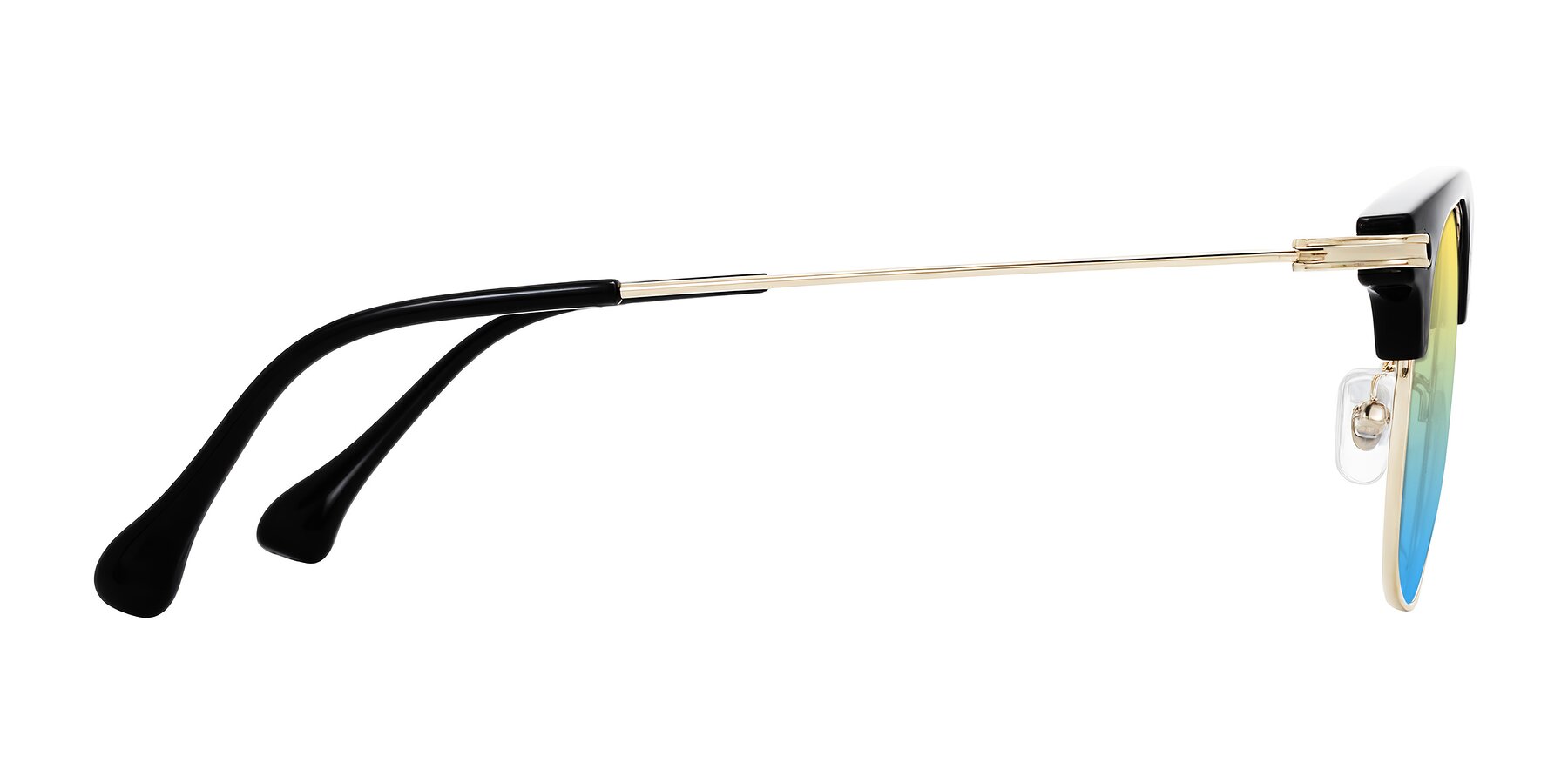 Side of Obrien in Black/Gold with Yellow / Blue Gradient Lenses