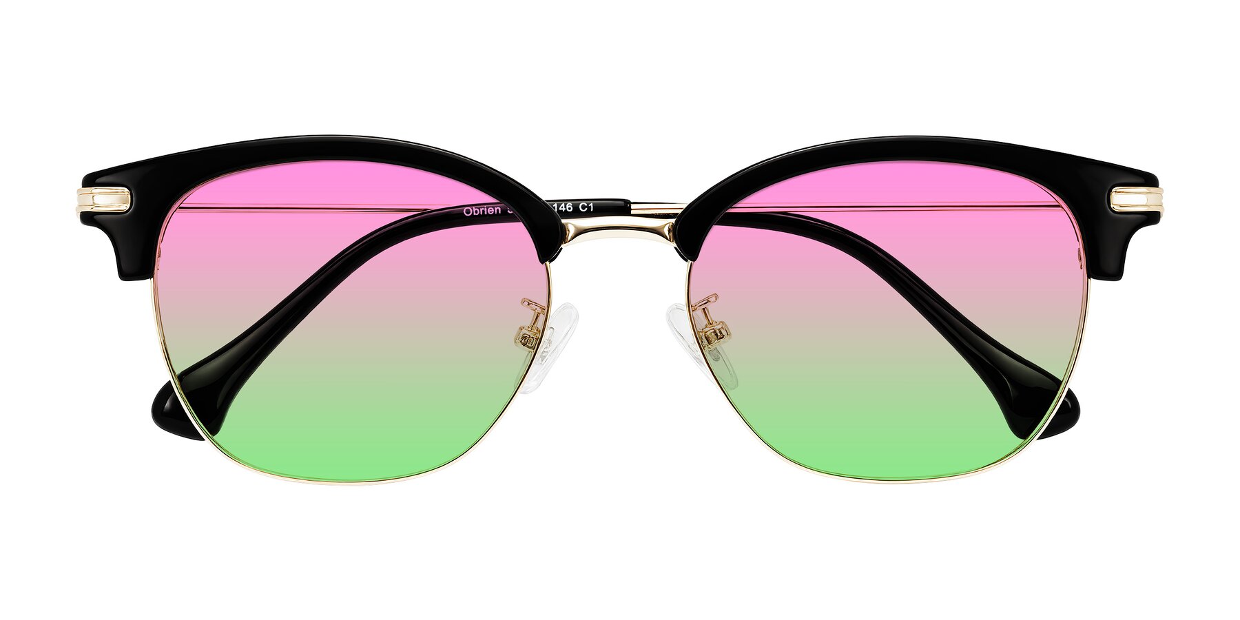 Folded Front of Obrien in Black/Gold with Pink / Green Gradient Lenses