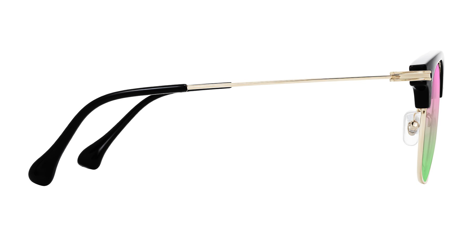 Side of Obrien in Black/Gold with Pink / Green Gradient Lenses