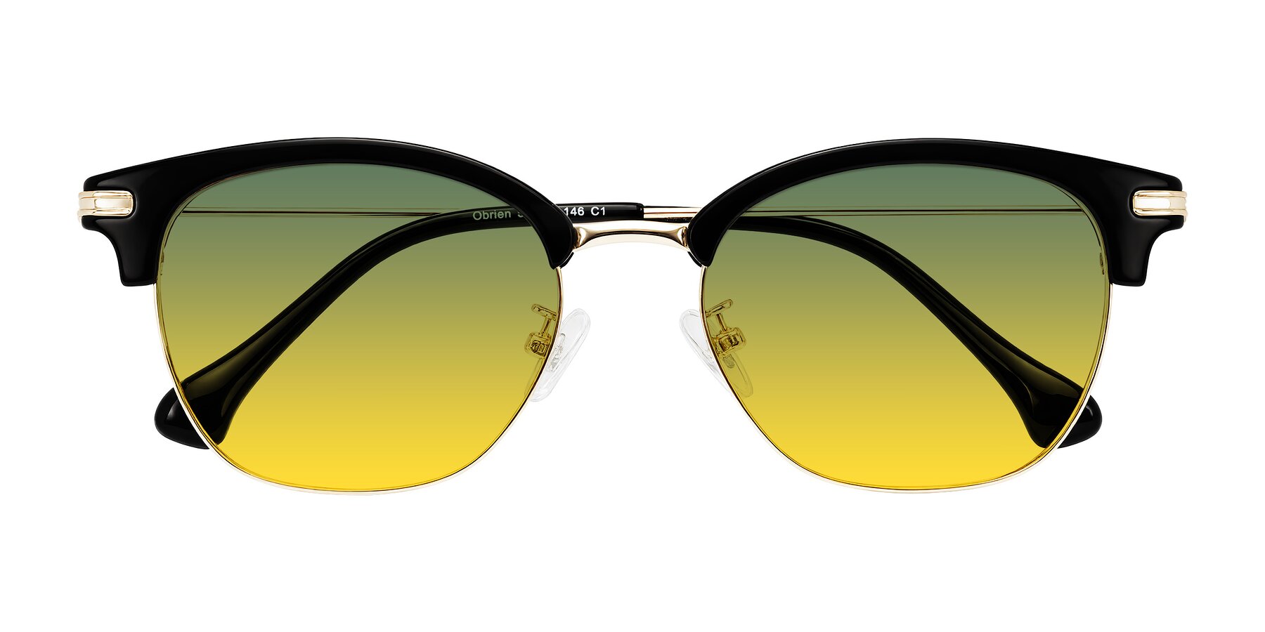 Folded Front of Obrien in Black/Gold with Green / Yellow Gradient Lenses