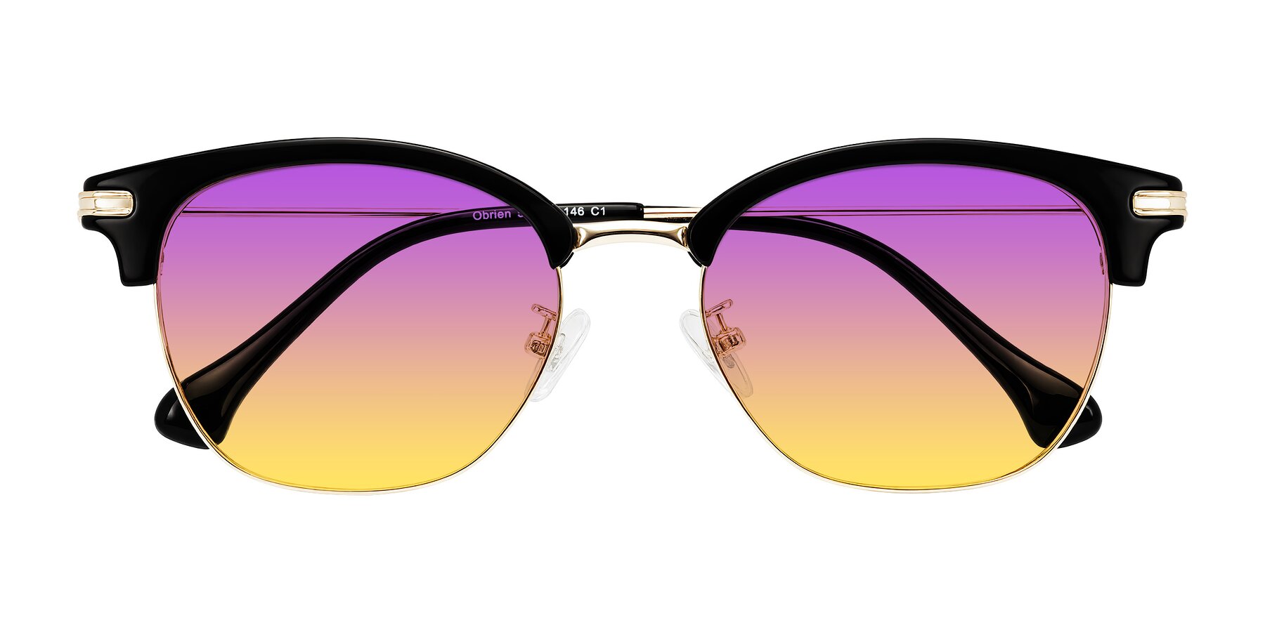 Folded Front of Obrien in Black/Gold with Purple / Yellow Gradient Lenses