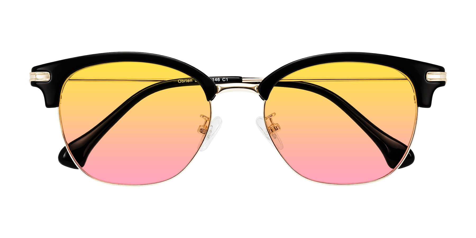 Folded Front of Obrien in Black/Gold with Yellow / Pink Gradient Lenses