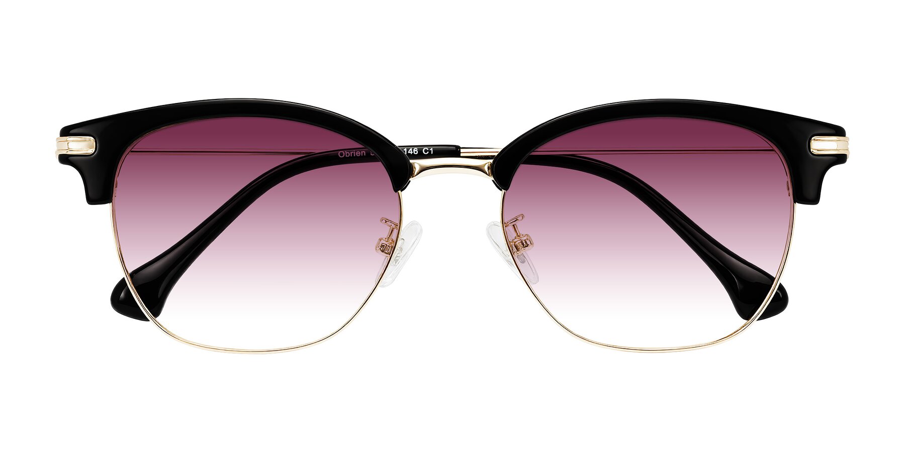 Folded Front of Obrien in Black/Gold with Wine Gradient Lenses
